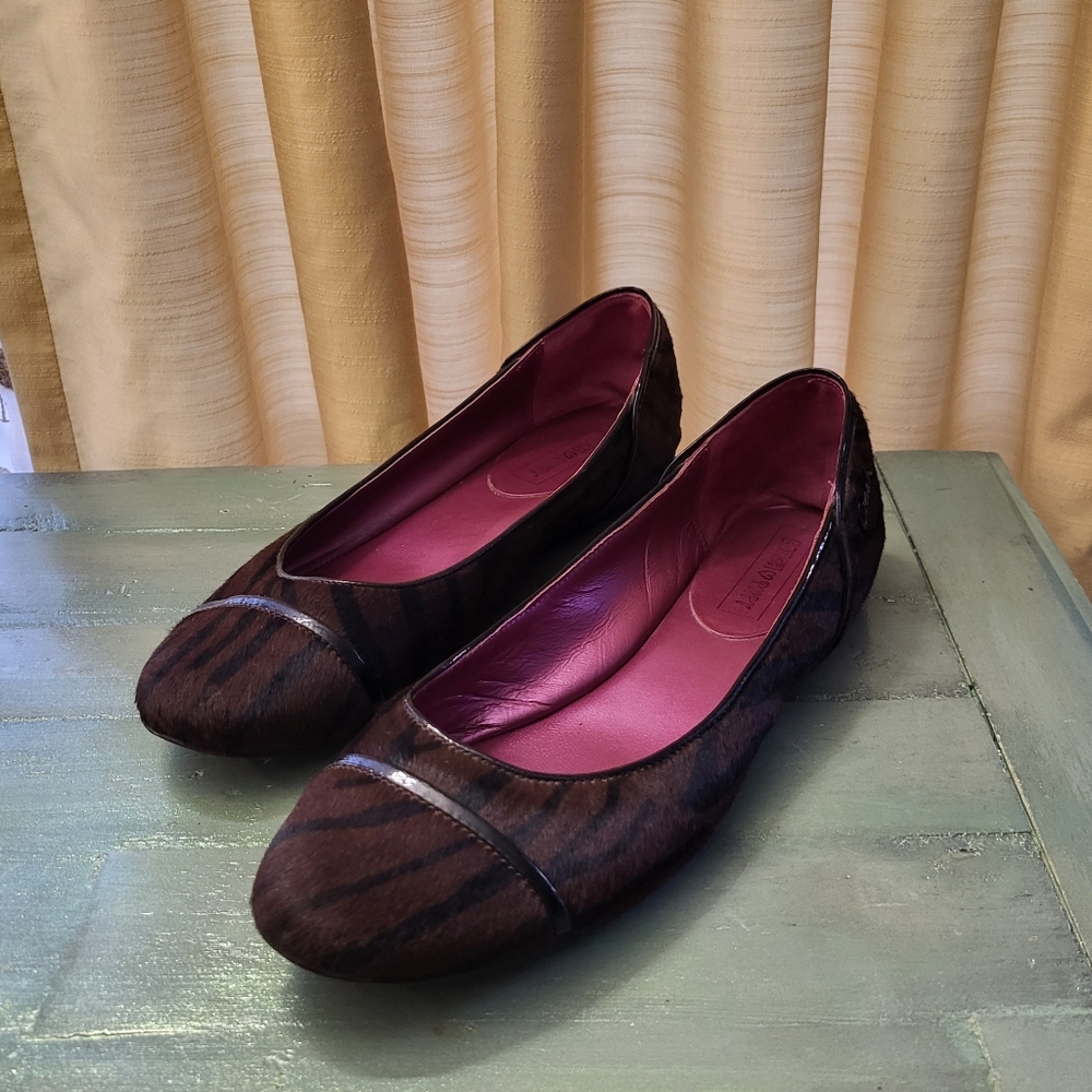Womens Designer COACH Poppy Zebra Striped Fur Ballet Flats Slip-on Shoes US 7